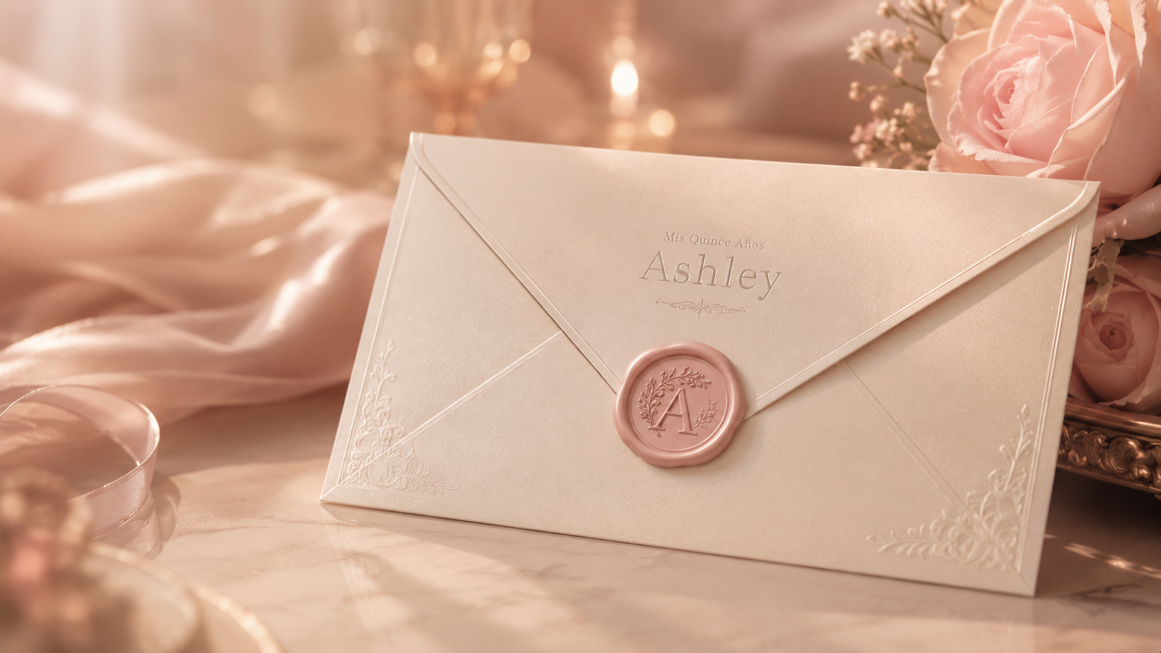 Sobre de invitación de los XV años de Ashley